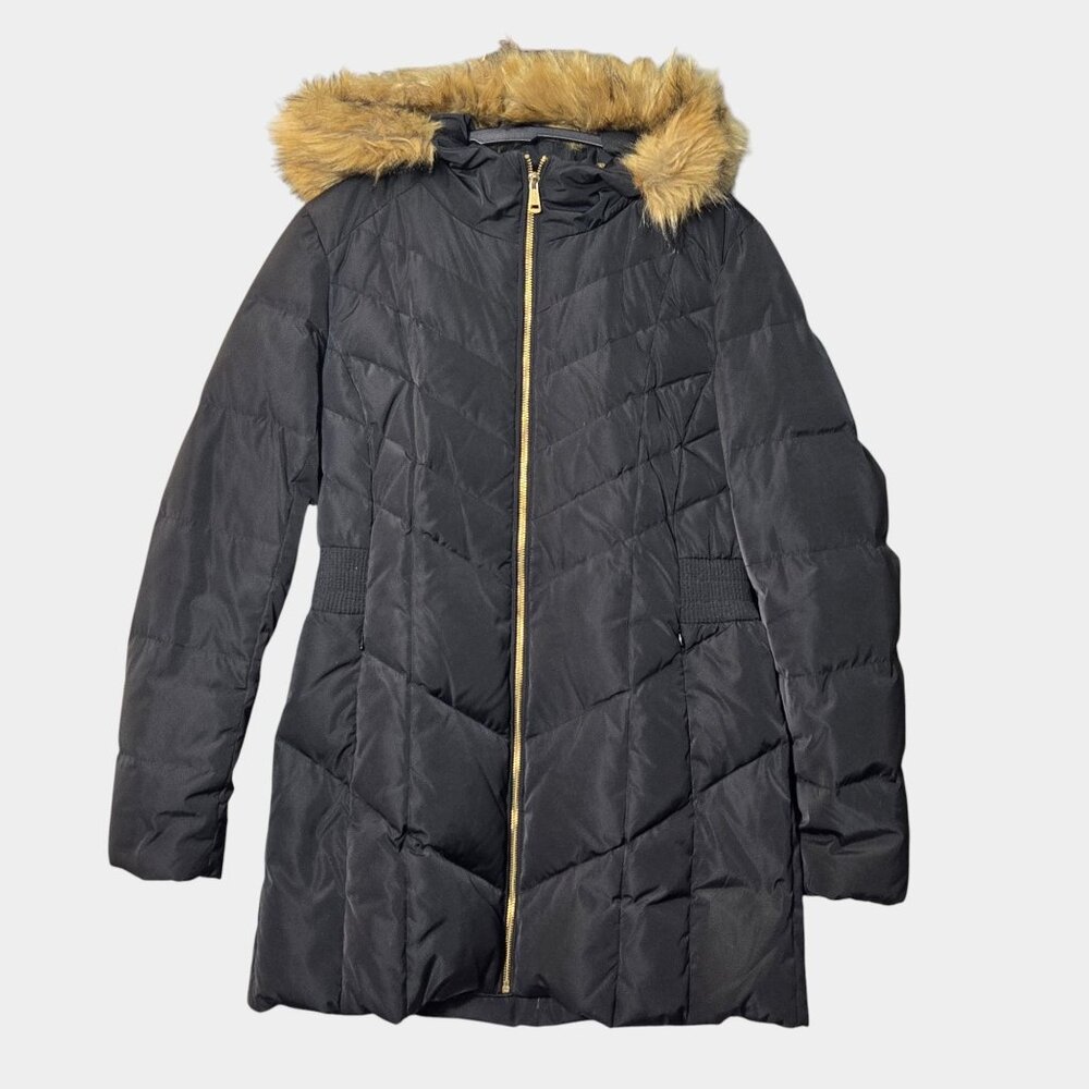 Cole Haan Signature Down & Feather Hooded Puffer Jacket Black M Winter Outerwear